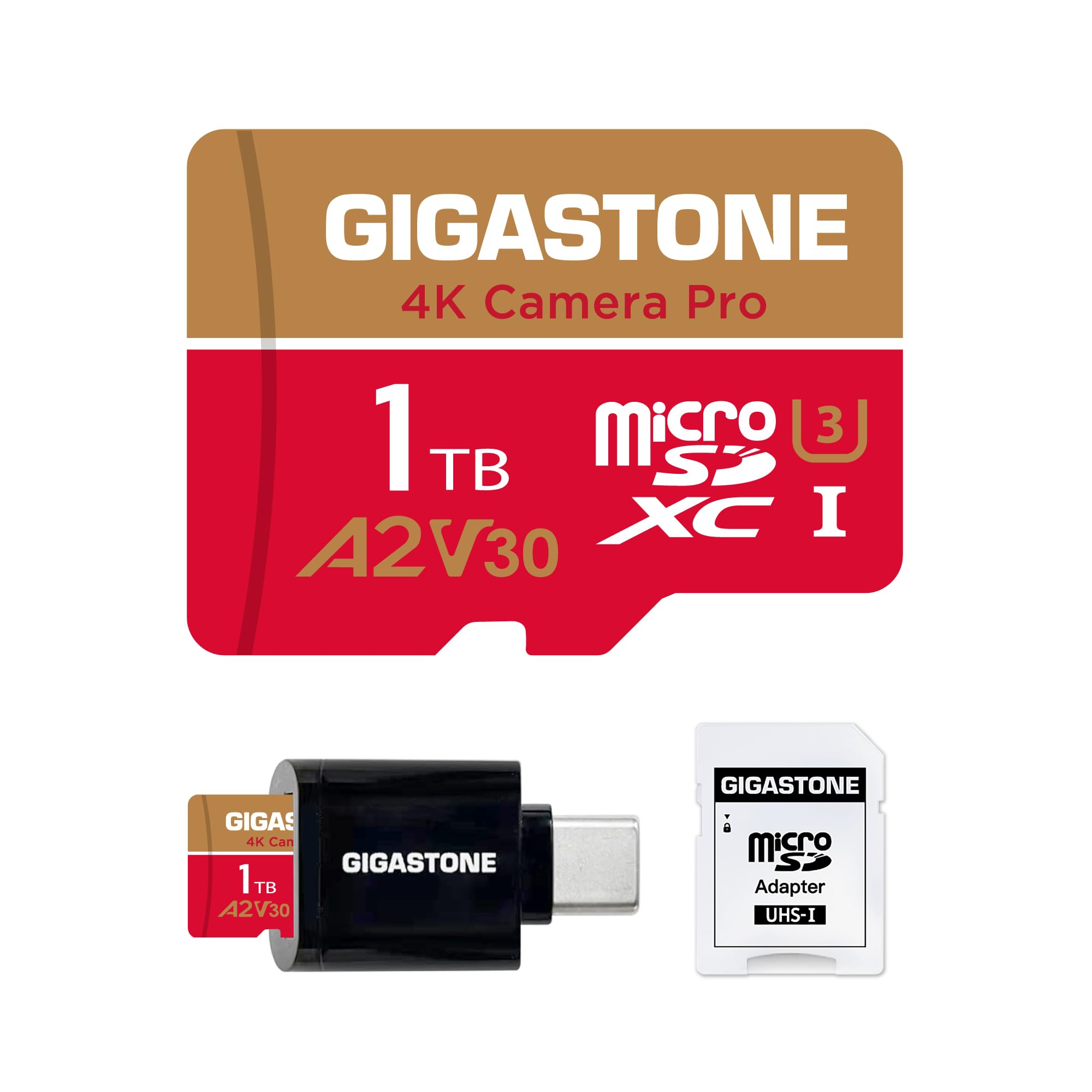 【5-Years Data Recovery】GIGASTONE 1TB Micro SD Card, 4K Camera Pro, R/W up to 150