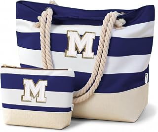 Vavabox Initial Beach Tote Bag for Women, Water-resistant Gifts for Women