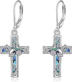 YFN Cross Earrings Sterling Silver Dangle Drop Leverback Cross Earrings Religion Jewelry Christians Gifts for Women Men