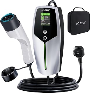 LCLCTEK® 3KW EV Charger Cable Type 2 to 3 Pin Plug 10m/32Ft,Portable UK 3 Pin EV Charger,Electric Car Charger [6/8/10/13A],Car-Charger with LED Display, IP65 Waterproof,Type 2 Cable EVs and PHEV