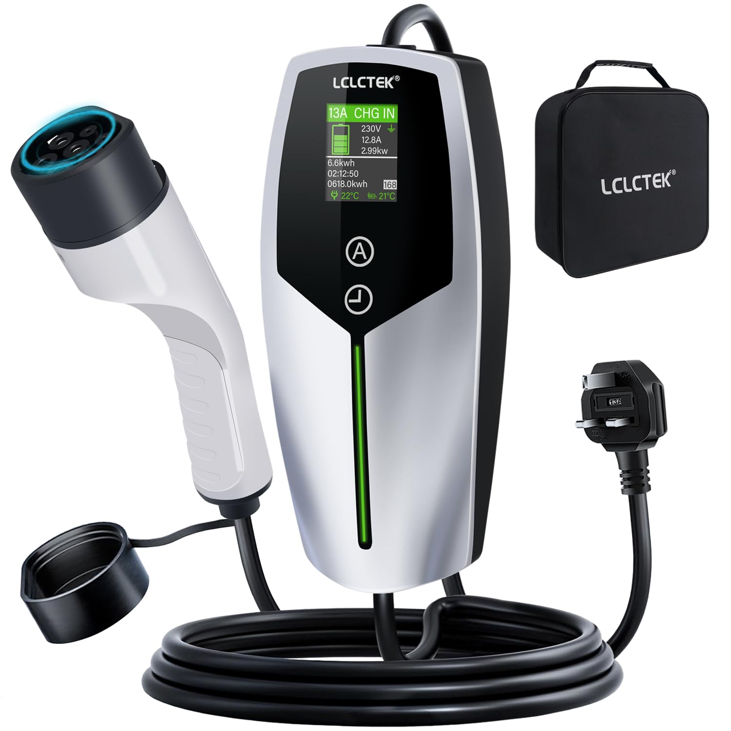 LCLCTEK® 3KW EV Charger Cable Type 2 to 3 Pin Plug 10m/32Ft,Portable UK 3 Pin EV