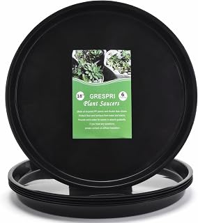GRESPRI 18-Inch Black Plant Saucers (6-Pack) – Drip Trays Fits 16.2" | Heavy duty floor protectors for indoor & outdoor use. Ideal large drip trays for 10-15 gallon grow bags.