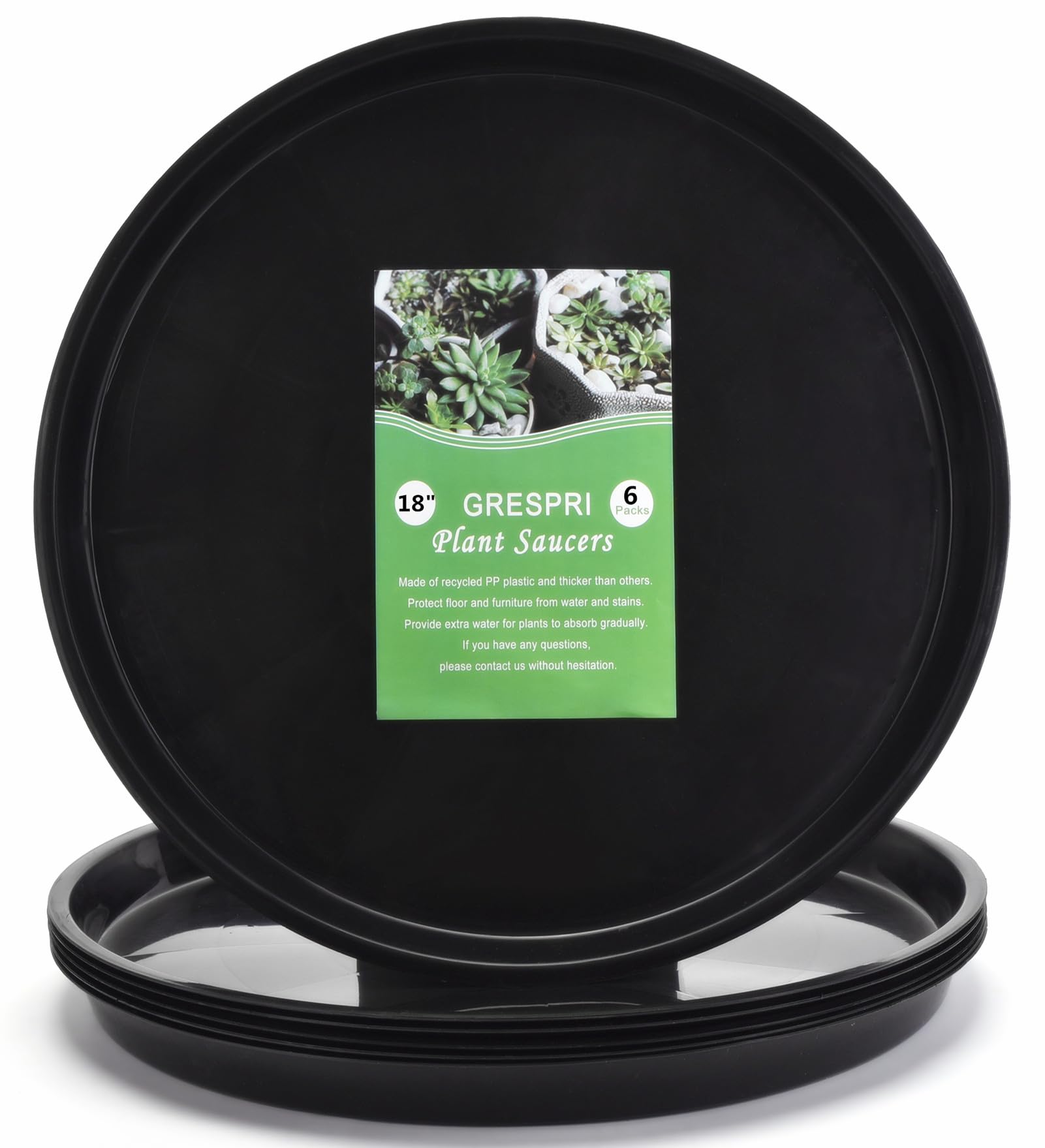GRESPRI 18-Inch Black Plant Saucers (6-Pack) – Drip Trays Fits 16.2" | Heavy dut