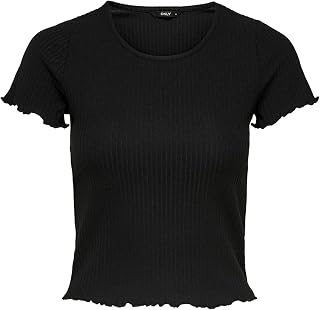 Only ONLEMMA - Ribbed Knit Crop Top with Short Sleeve and Neck