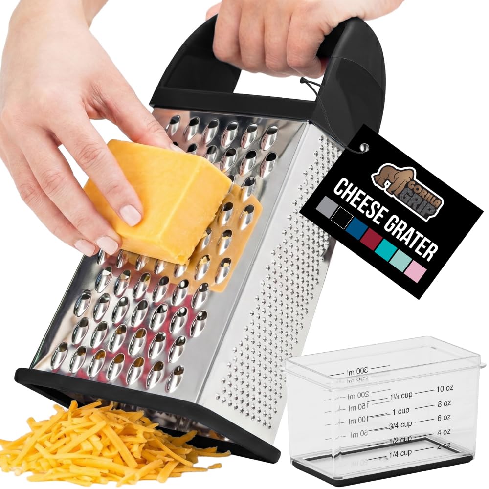 GORILLA GRIP® XL 4-Sided Stainless Steel BPA-Free Cheese Grater, Black | Include