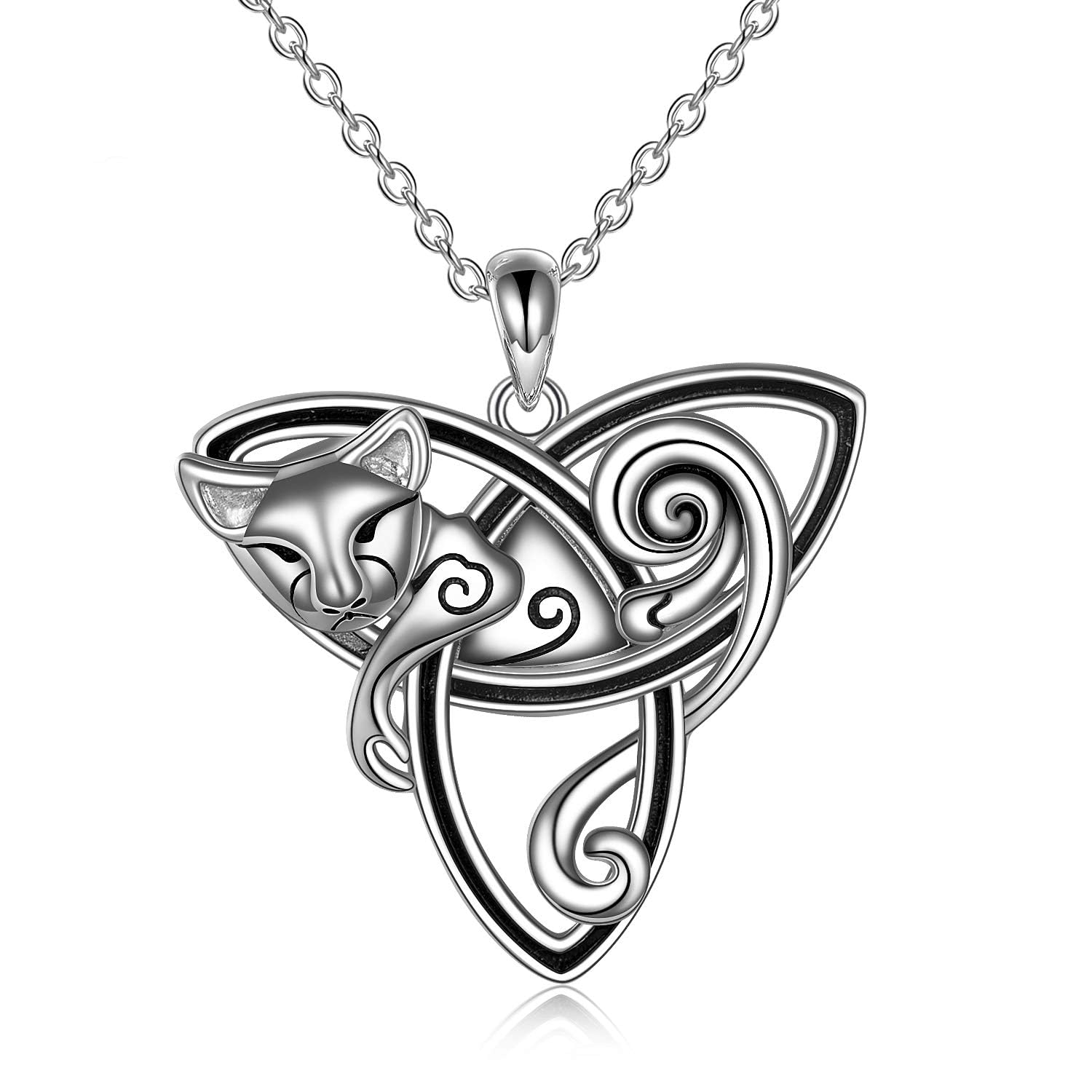 POPLYKE Triquetra Cat Necklace for Women 925 Sterling Silver Celtic Trinity Knot