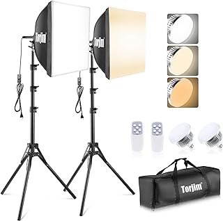 Torjim Softbox Photography Lighting Kit | 16" X 16" & 85W LED Studio Lights | Soft Diffusion For Even Light | 3000-7500K Adjustable LED Bulbs for Studio Photo Video Recording Live Streaming Portraits