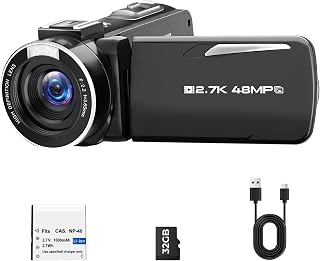 Camcorder Video Camera 2.7K 48MP, Vlogging Camera for YouTube Beginners | LED Fill Light, 18X Digital Zoom, 3.0" 270° Flip Screen, Webcam Mode, Anti-Shake, 32GB SD Card, Lightweight, Teen Gifts