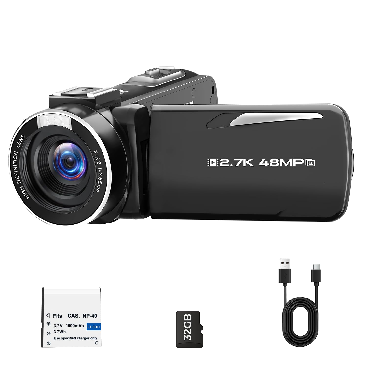 Camcorder Video Camera 2.7K 48MP, Vlogging Camera for YouTube Beginners | LED Fi