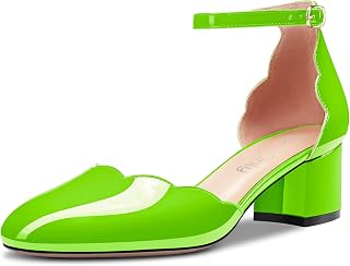 NobleOnly Women's Block Chunky Low Heel Closed Round Toe Straps Ankle Pumps Buckle Wedding Office Party Dress Sandals 5CM Heels