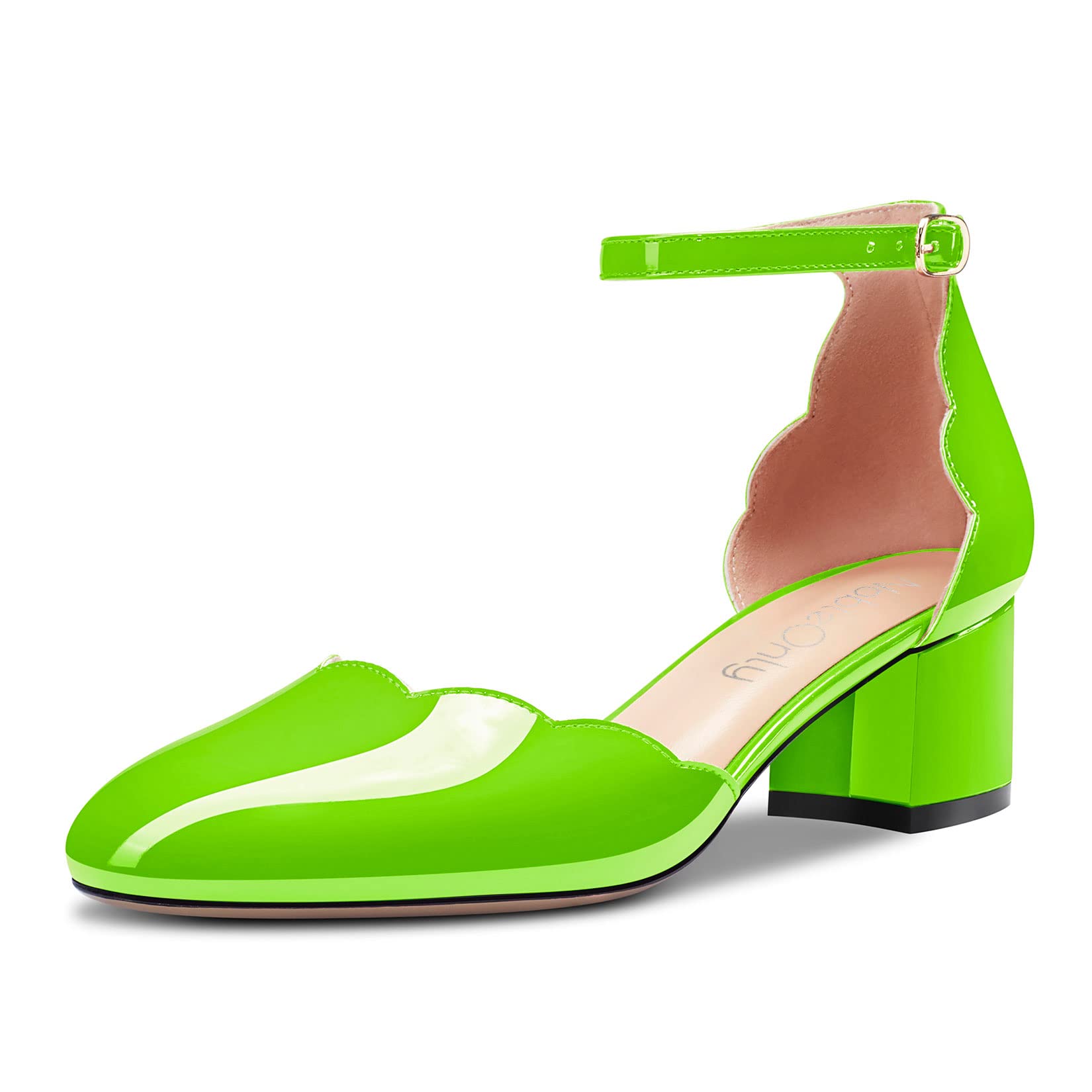 NobleOnly Women's Block Chunky Low Heel Closed Round Toe Straps Ankle Pumps Buck