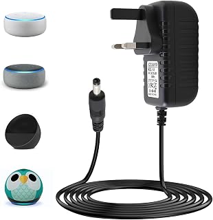 12V 1.25A 15W Power Supply Charger 4.0*1.7mm Power Cable 1.5M for E-cho Dot | Compatible with E-cho Dot (3rd/5rd/4th/1st Gen) 3/4 Gen E-cho Kids Edition 3/4 Gen Show 5(1/2Gen) Spot Fire TV Cube black