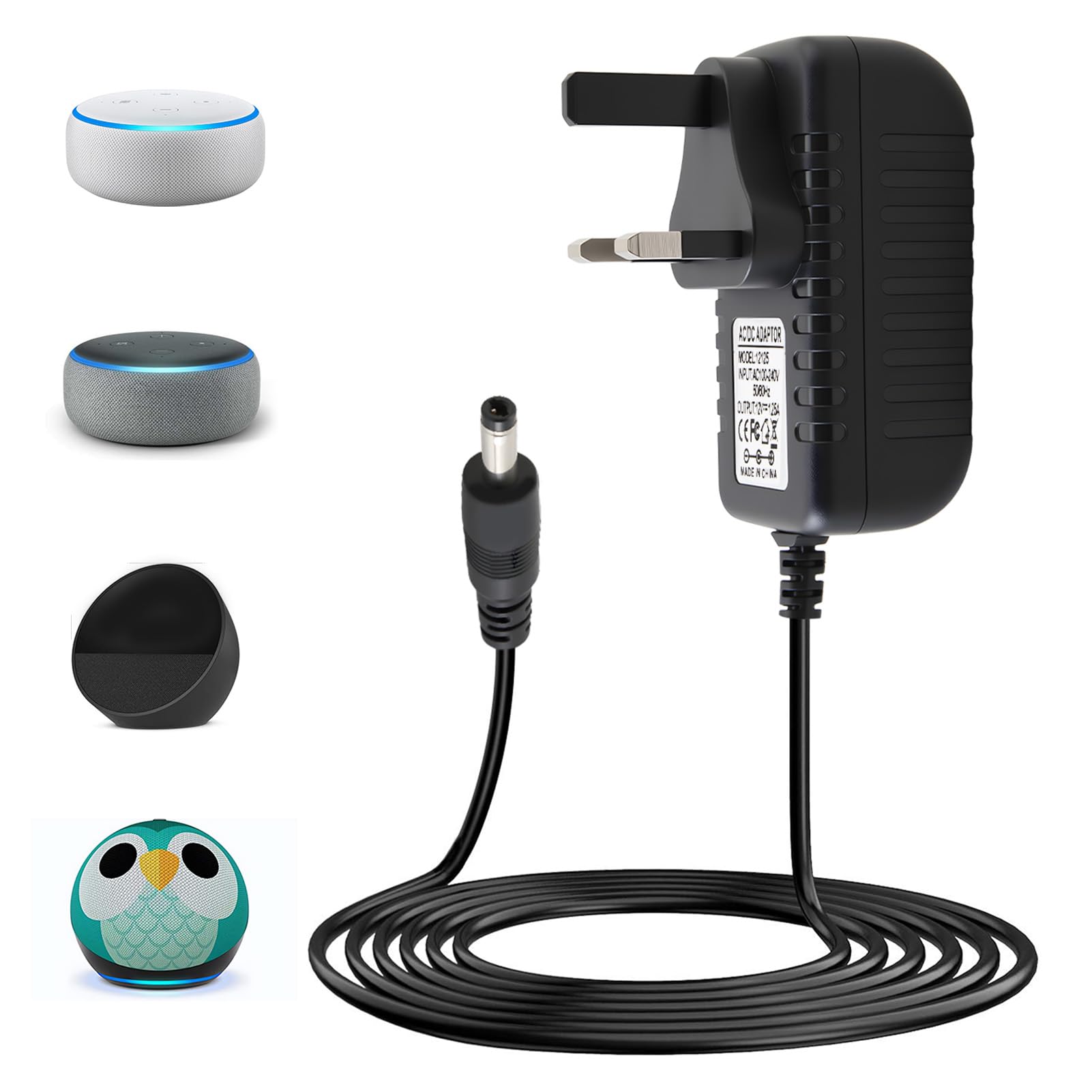 12V 1.25A 15W Power Supply Charger 4.0*1.7mm Power Cable 1.5M for E-cho Dot | Co