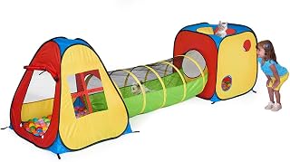 UTEX 3 in 1 Pop Up Play Tent with Tunnel, Indoor/Outdoor Playhouse | Baby Ball Pit, Tunnel Toys for Toddlers 1-3, Soft Neutral Style, Tear-resistant Fabric, 1 Year Old Boy Gifts