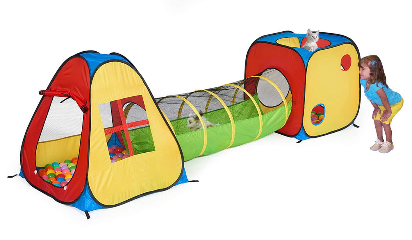 UTEX 3 in 1 Pop Up Play Tent with Tunnel, Indoor/Outdoor Playhouse | Baby Ball P