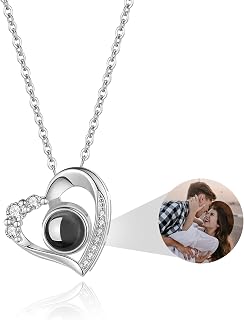 Easycosy Personalised Photo Projection Necklace – Women's Valentine's Day Gift – Heart Pendant Jewellery with Image Inside – Gift for Girlfriends and Wife Valentine's Day Available in 925 Sterling