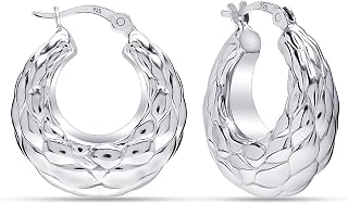 LeCalla 925 Sterling Silver Chunky Hoop Earrings | Lightweight Classic Handmade Electroform Hollow Hoops | Italian Design Shrimp Earrings Hoop for Women