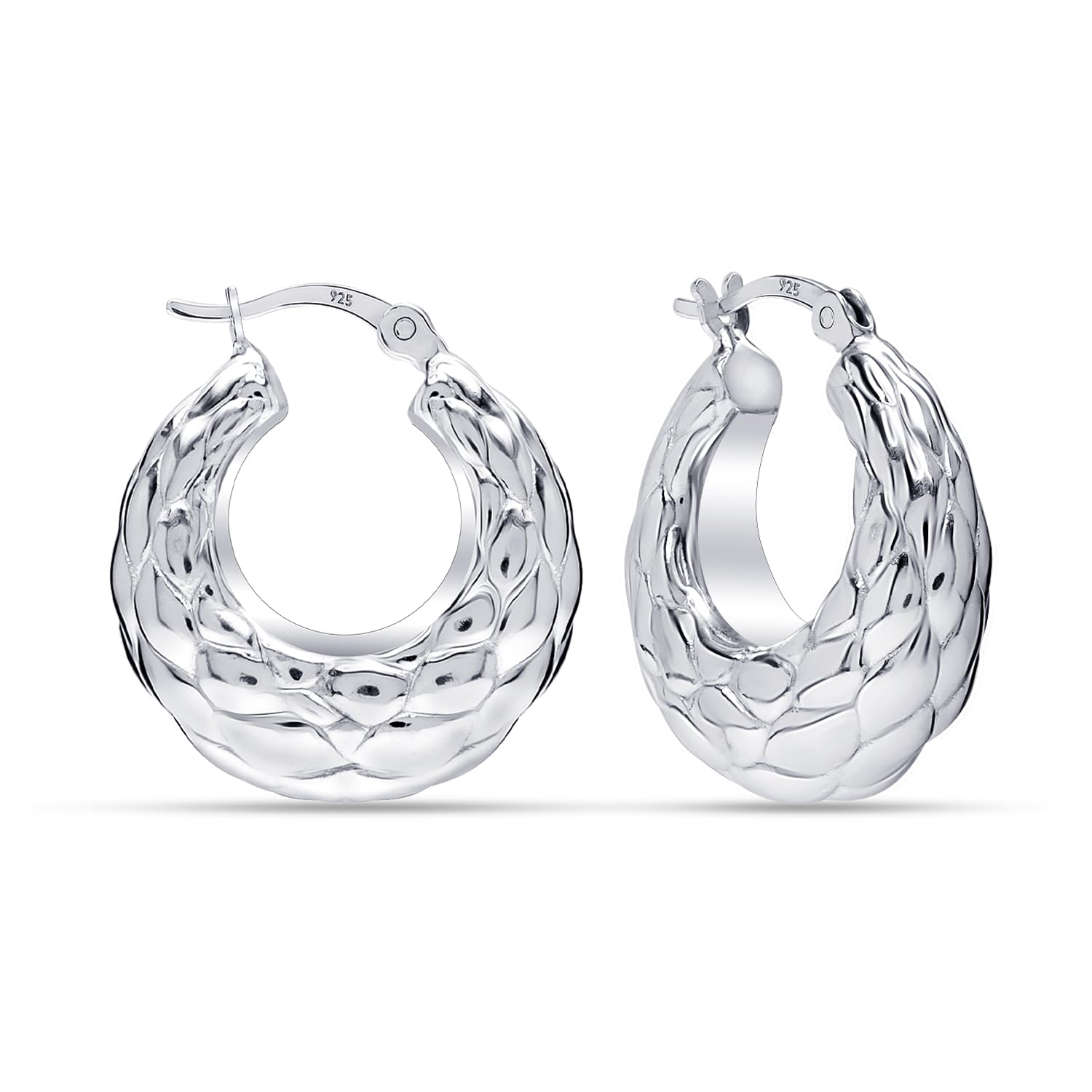LeCalla 925 Sterling Silver Chunky Hoop Earrings | Lightweight Classic Handmade 