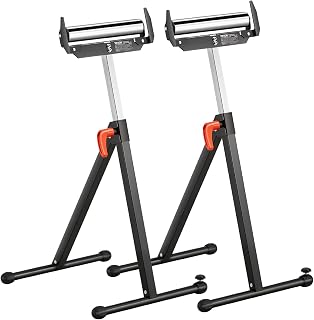 VEVOR 2-Pack Roller Stands 250 lbs Load 27-43 in Adjustable Height Black | for Table Saw Outfeed Woodworking, Extension Support, Folding Heavy Duty Design, with Polished Steel Roller Head & Edge Guide