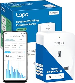 Tapo P110M Smart Plug, Matter Energy Monitoring WiFi Plug | Energy Monitoring, Matter-Certified, Auto-Off & Schedule, Works with Alexa, Google & Apple Home, No Hub Required