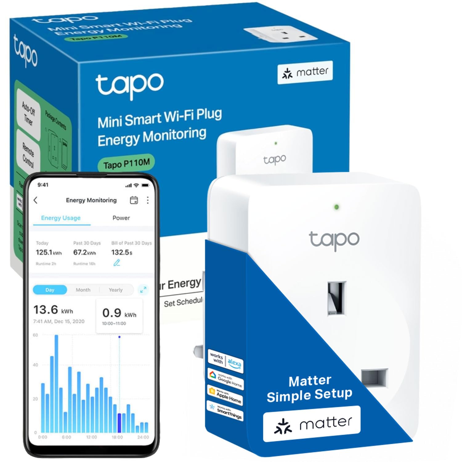 Tapo P110M Smart Plug, Matter Energy Monitoring WiFi Plug | Energy Monitoring, M