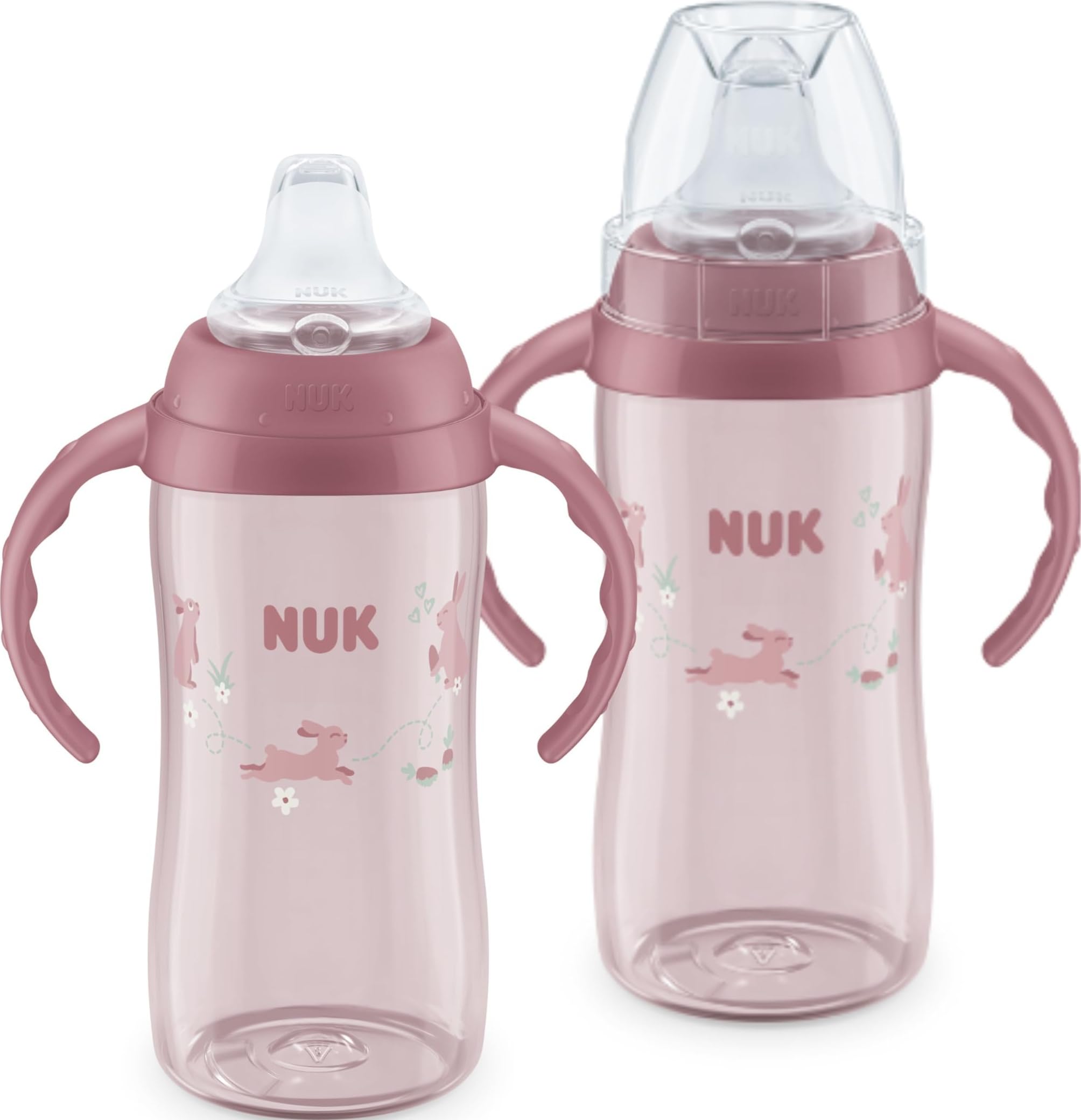 NUK First Choice Learner Sippy Cup 2.0, 10oz, 2-Pack, Pink Bunnies | 8+ Months, 