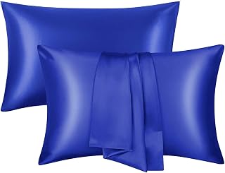 Silk Satin Pillowcases Standard Size Set of 2 with Envelope Closure Skin and Hair Friendly Gifts for Women Men 20x30 Inches Navy Blue