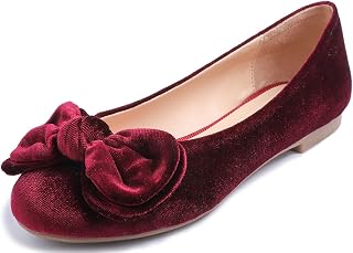 Feversole Women's Round Toe Cute Bow Trim Ballet Flats, Decorated Round Toe Ballerinas with Bow for Pretty Women Velvet