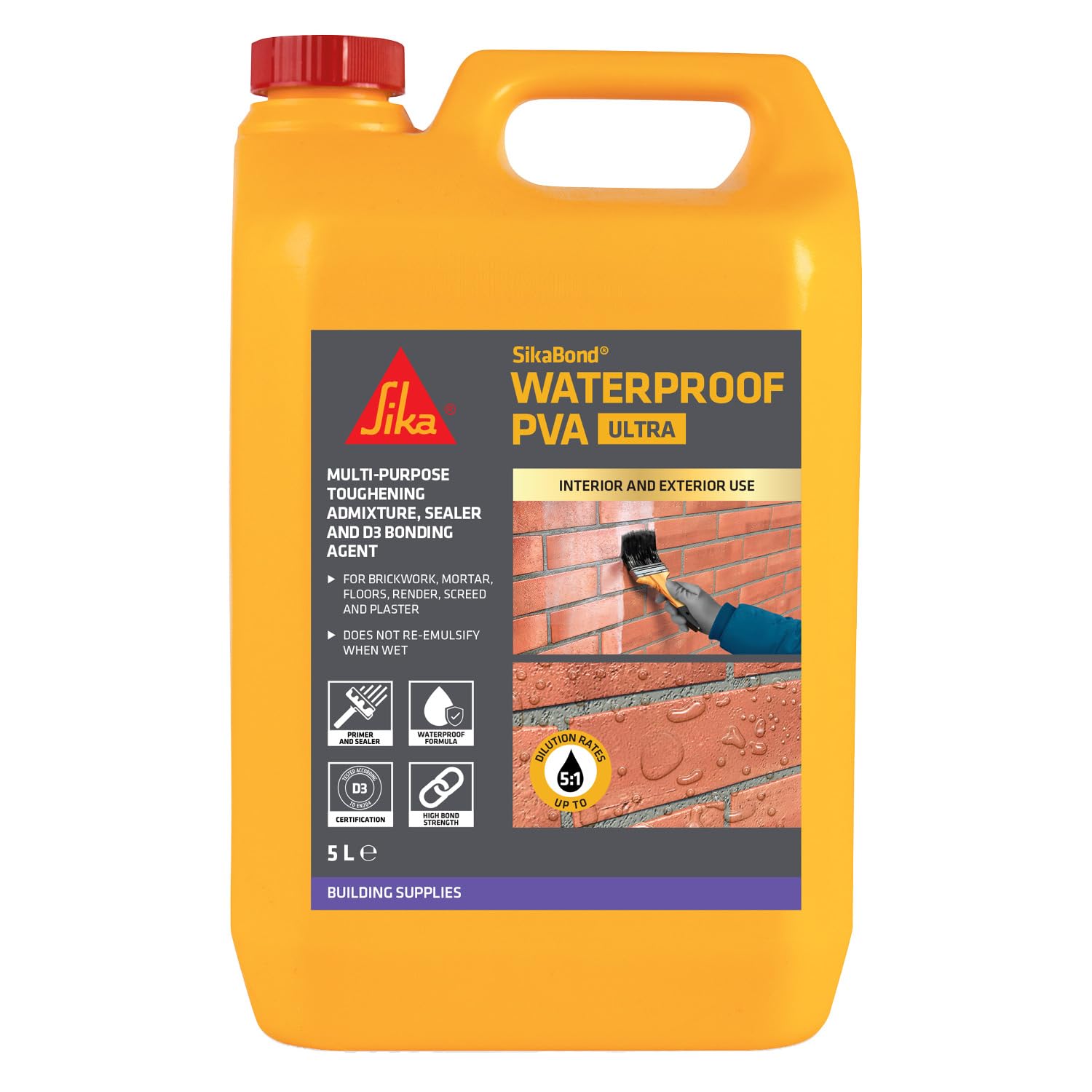 Sika SikaBond Exterior Grade Waterproof PVA Ultra, 5 Litre | Suitable For Intern