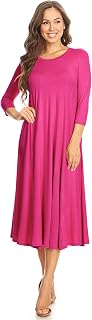 Women's Casual Basic Comfy 3/4 Sleeve Flare A-line Midi Long Maxi Dress(S-3XL)