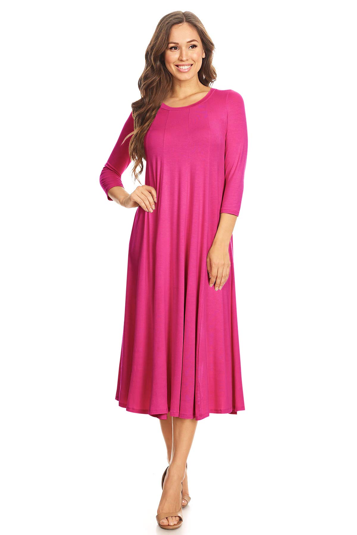 Women's Casual Basic Comfy 3/4 Sleeve Flare A-line Midi Long Maxi Dress(S-3XL)