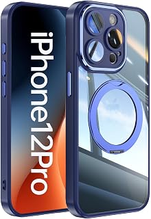 【360° Spin Magnetic Stand】 Case for iPhone 12 Pro【Fit for MagSafe】 Cover with Ring Holder 【No-Yellow Crystal Clear】 Shockproof Anti-Scratch Slim Fit Protective 12 Pro Phone Cases - Blue