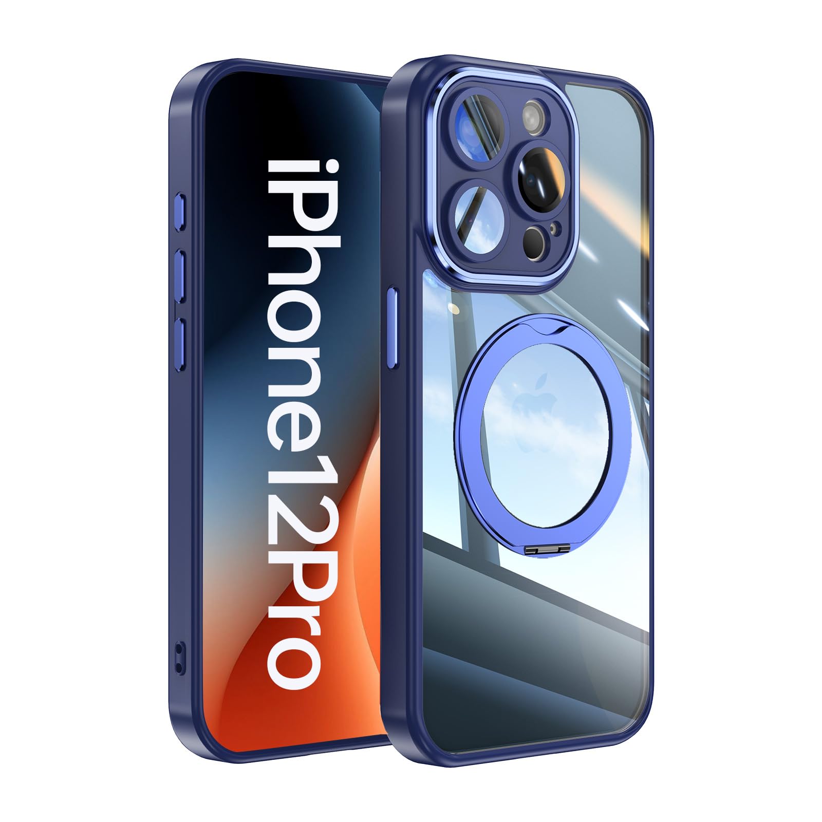 【360° Spin Magnetic Stand】 Case for iPhone 12 Pro【Fit for MagSafe】 Cover with Ri