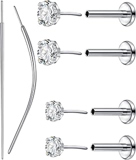 16g 18g 20g Titanium Earrings Threadless Earrings Flat Back Implant Grade Cartilage Earrings for Women Surgical Steel Hypoallergenic Push-in Nose Conch Forward Helix Earrings Tragus Labret Jewelry 2