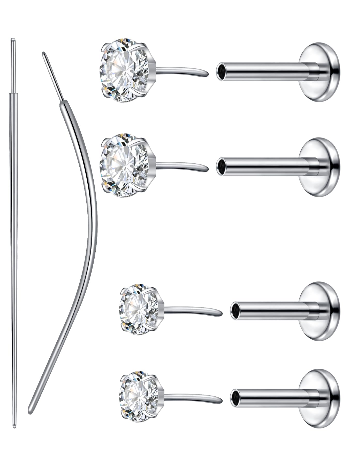 16g 18g 20g Titanium Earrings Threadless Earrings Flat Back Implant Grade Cartil