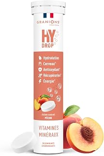 Granions Hydrop Electrolytes Hydration 20 Tablets Peach | Sugar Free, Made in France, Enriched with Vitamin B6, Vitamin C, Minerals, Vitamin B12, Magnesium, Energy Boost