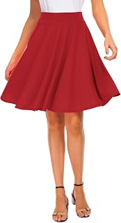 EXCHIC Gonna da donna basic a trapezio, gonna longuette, casual, elasticizzata, Rosso, M