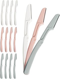 Eyebrow Razors for Women, 15 Safe Dermaplane Razors, Face Dermaplaning Tool, Foldable Eyebrow Razor for Women Men Helps Smooth Skin, 3 Colors