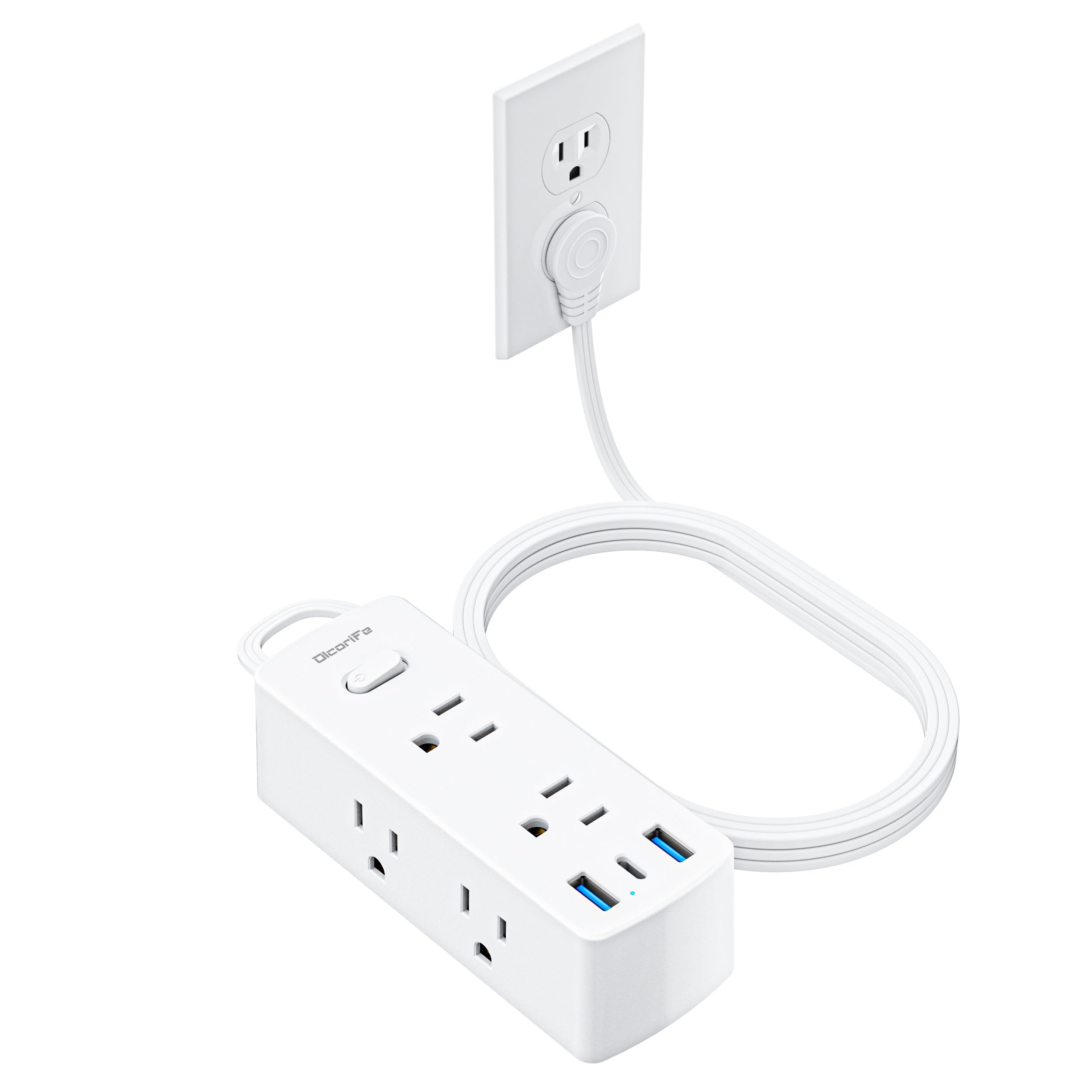 Olcorife Flat Plug Power Strip with 5 FT Extension Cord, 6 Outlets 3 USB Ports(1