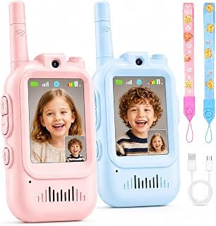 Video Walkie Talkies for Kids, 2 Pack Rechargeable with Screen | No WiFi Auto Pairing, Voice Changer | Indoor Outdoor Toys for Camping & Birthday Gifts for Boys Girls Ages 3-12, 500m Range