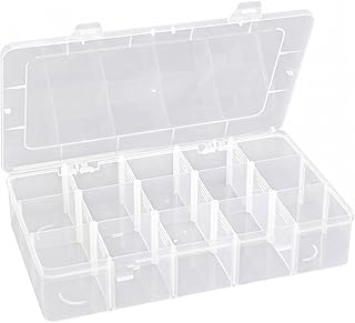 Hlotmeky Plastic Organizer Box with Dividers Bead Organizer 15 Large Grids Tackle box Organizer Clear Snackle Box Container