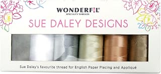 WonderFil Sue Daley Designs Neutrals Specialty Threads, 6 x 273yd spools 2-Ply 80wt Cottonized Soft Polyester Silk-Like Thread Fine Sewing English Paper Piecing EPP Applique Sewing Decobob