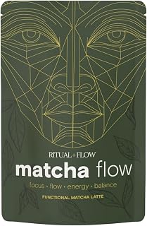 R&F Matcha Flow Ceremonial Grade Matcha Powder with Lions Mane, Reishi Mushroom & Ashwagandha KSM 66 | 220g Mushroom Powder for Energy & Focus | 20 Servings