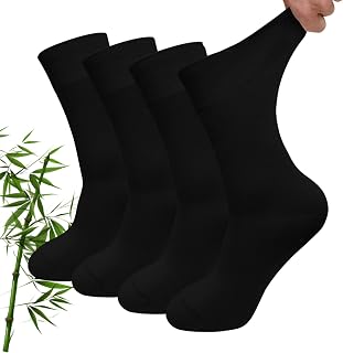 LOFIR Breathable Bamboo Socks for Men: Seamless Soft Top Comfortable Socks for Women Non-Binding Top for Business Casual Elderly Hiking Walking Work 4 Pairs UK 3-11