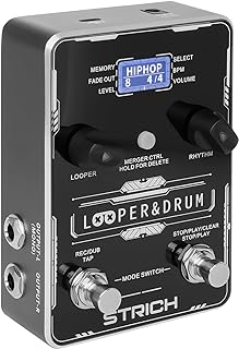 STRICH Stereo Looper Pedal Built-in Drum Machine for Electric Guitar, Black | 100 Diverse Drum Patterns, 160 Minutes Recording Time, USB for Audio Import or Export, Software Editing