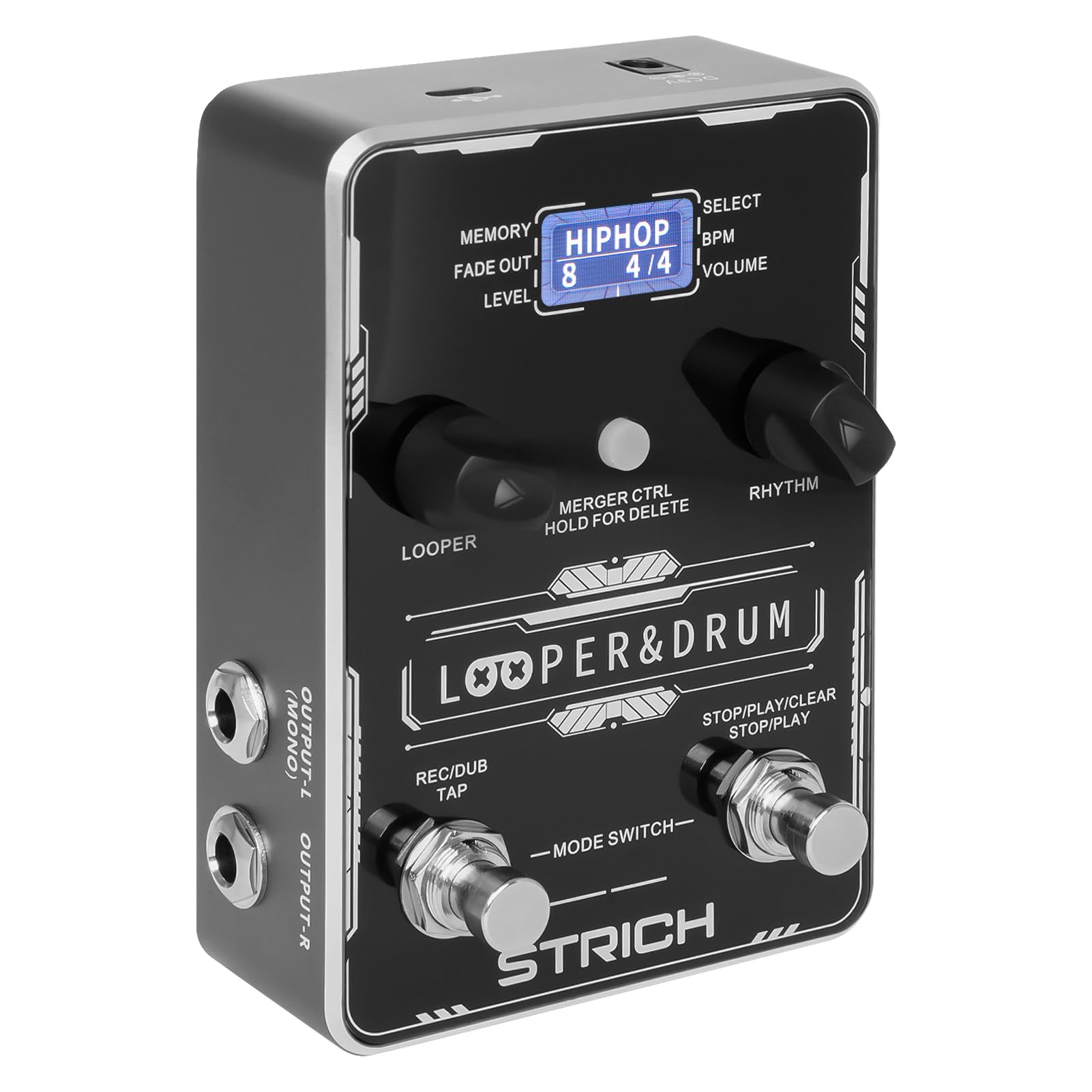 STRICH Stereo Looper Pedal Built-in Drum Machine for Electric Guitar, Black | 10