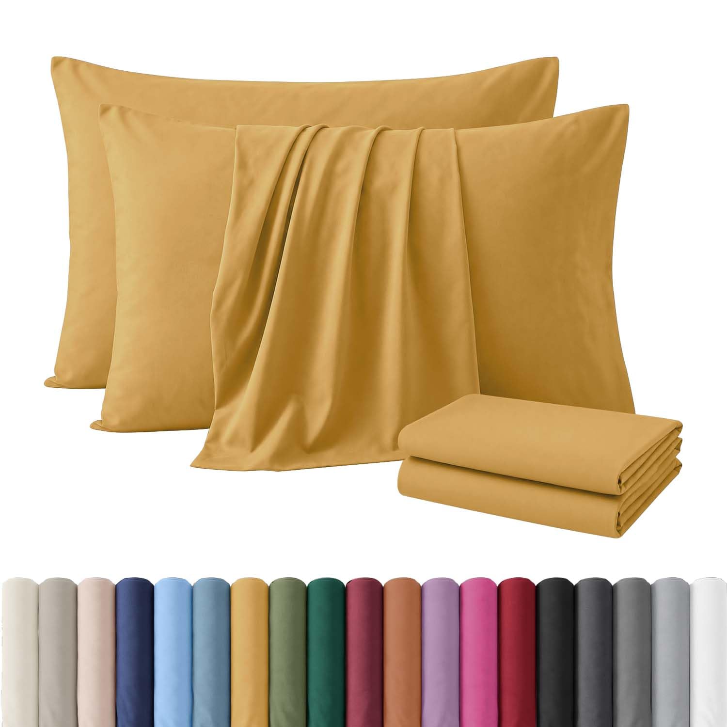 Hafaa Pack of 2 Ochre Brushed Microfiber Plain Bed Pillow Cases (50 x 75 Cm)