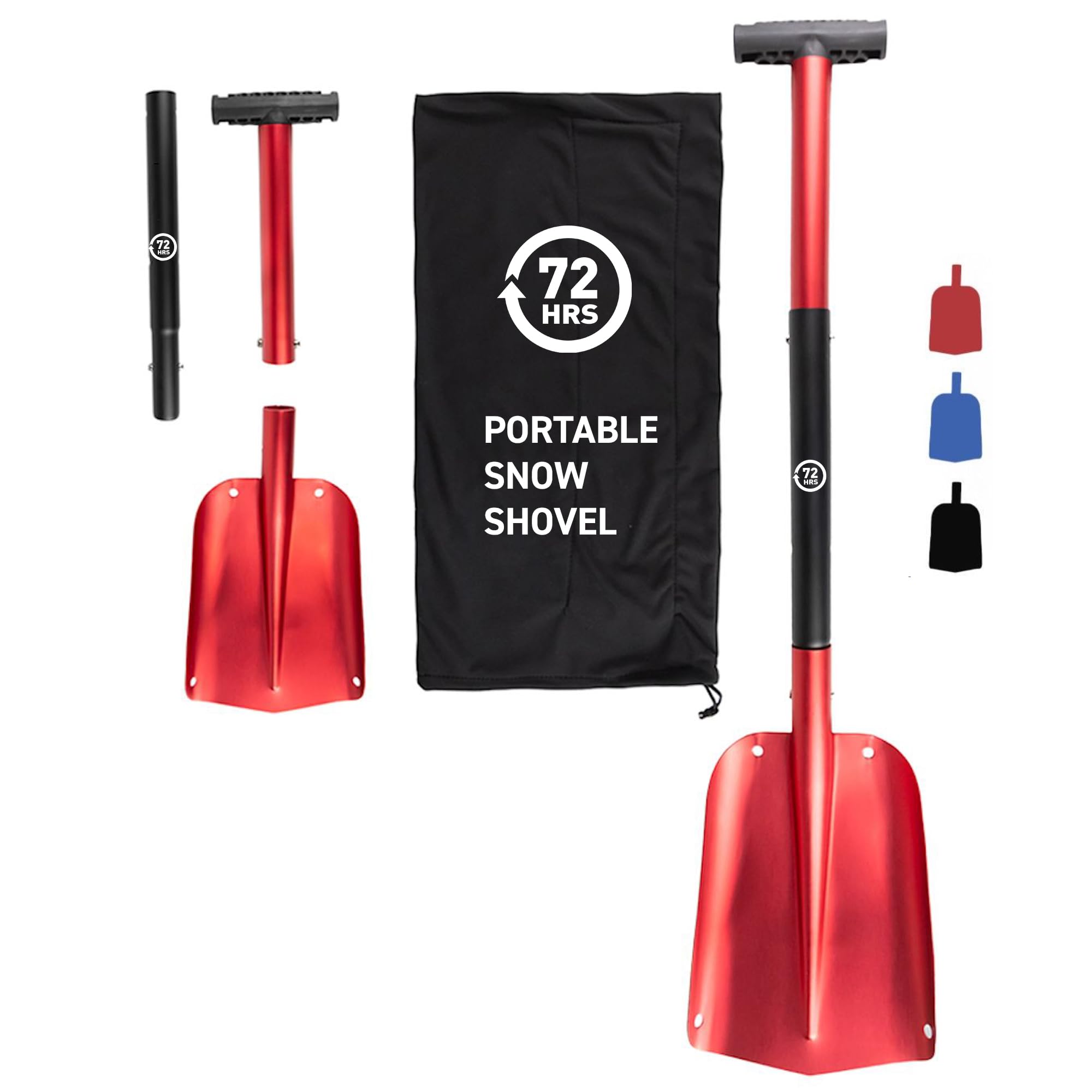72HRS Collapsible 3-in-1 Aluminum Compact Snow Shovel (21" -32" RED) | Compact S