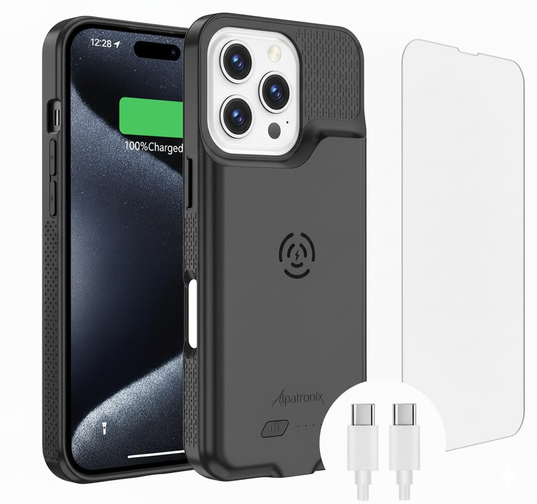 Alpatronix Battery Case for iPhone 15 Pro & 15, Portable Strong Slim Protective 