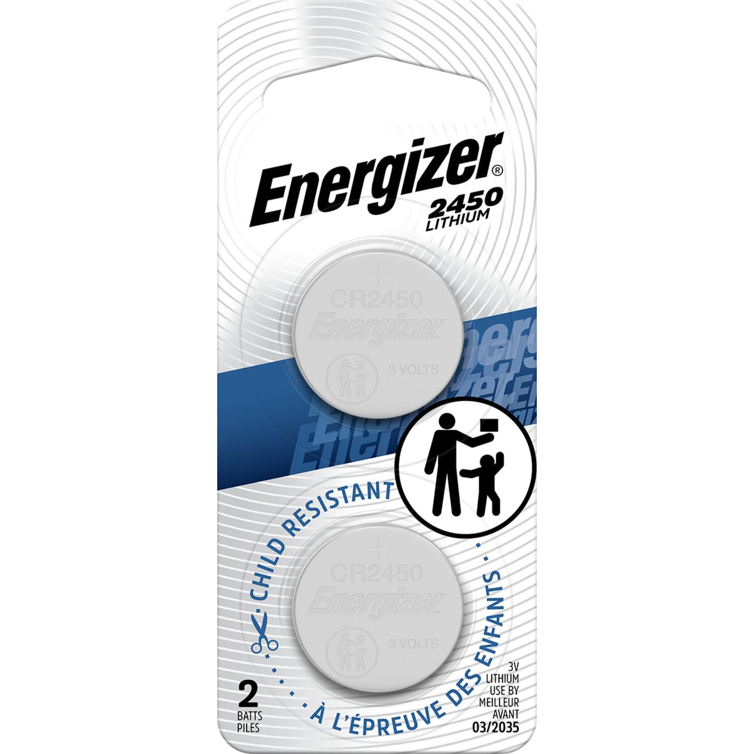 Energizer 2450 Lithium Coin Battery, 2 Pack | Child-Resistant Packaging; watch b